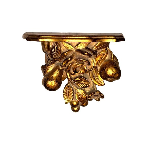 Gold Ornate Wood Wall Sconce Fruit Shelf